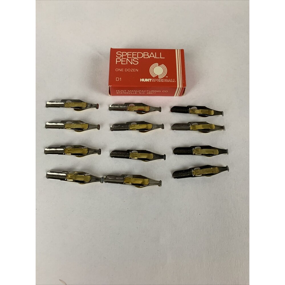 Vintage HUNT SPEEDBALL PENS D-1 Oval Easy To Use Calligraphy Pen Nibs (12)